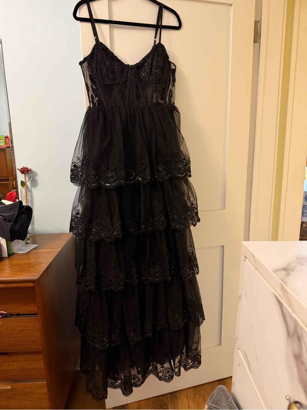 Lulu's Black Tiered Tulle Maxi Dress